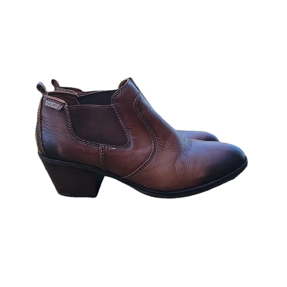 Pikolinos Shoes Women 37 Brown Bootie Casual Comfort Round Toe Western Heels